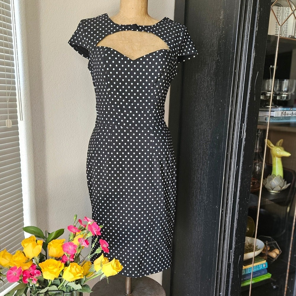 Hell Bunny Vixen Black Polka Dot Wiggle Dress XL Keyhole Cutout Open Back 4211